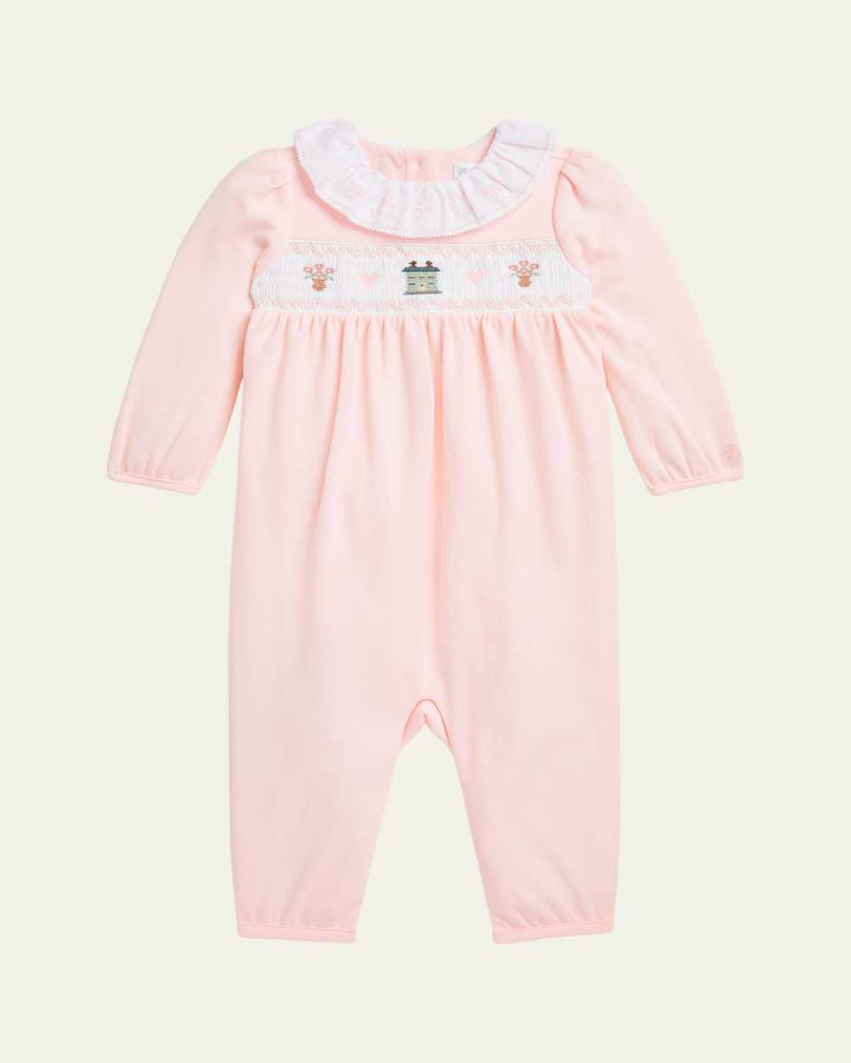 Girl's Smocked Embroidered Coverall, Size 3M-12